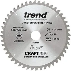 Trend CSB/CC21648 216mm Crosscut Circular Saw Blade 48T TCT