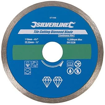 Silverline 110mm X 22.23mm Continuous Rim Tile Cutting Diamond Blade 1 Silverline 110mm X 22.23mm Continuous Rim Tile Cutting Diamond Blade